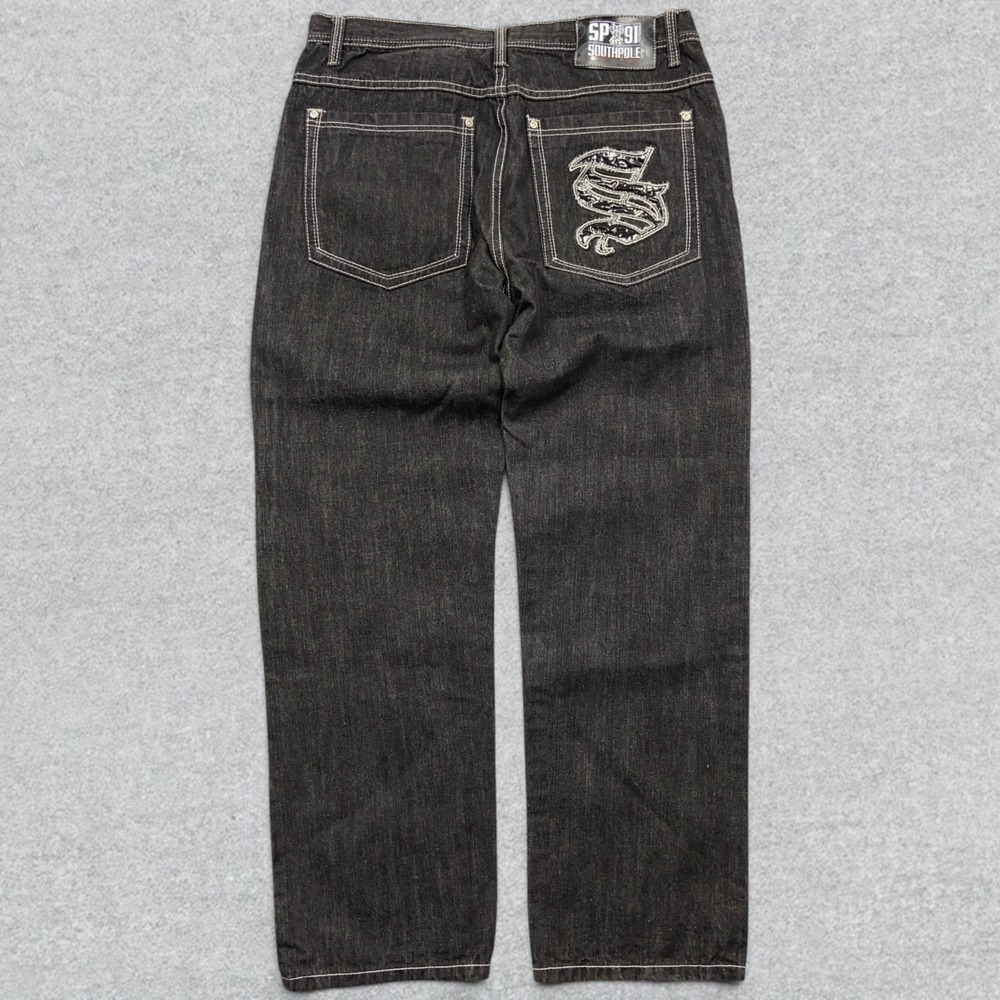 Southpole Jeans Men's 40x32 Black Denim Baggy Straight Y2K Hip Hop Streetwear